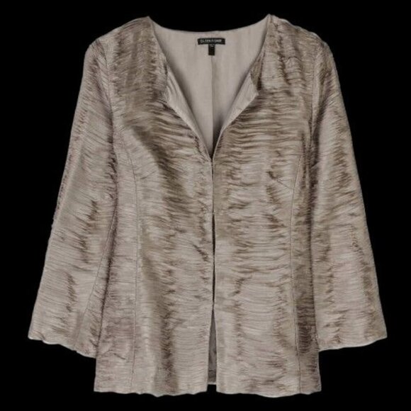 Eileen Fisher Textured Silk Blend Open Front Jacket Womens Taupe - Large - Picture 1 of 10